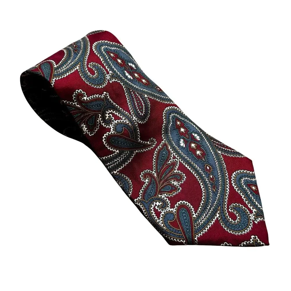 Christian Dior Monsieur neck tie designer classic all silk red blue gray paisley